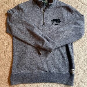 Roots Blue Zip Up Sweater with Ribbed Detailing